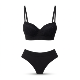 Conjunto con encaje y tanga de cintura alta Michelle - Negro