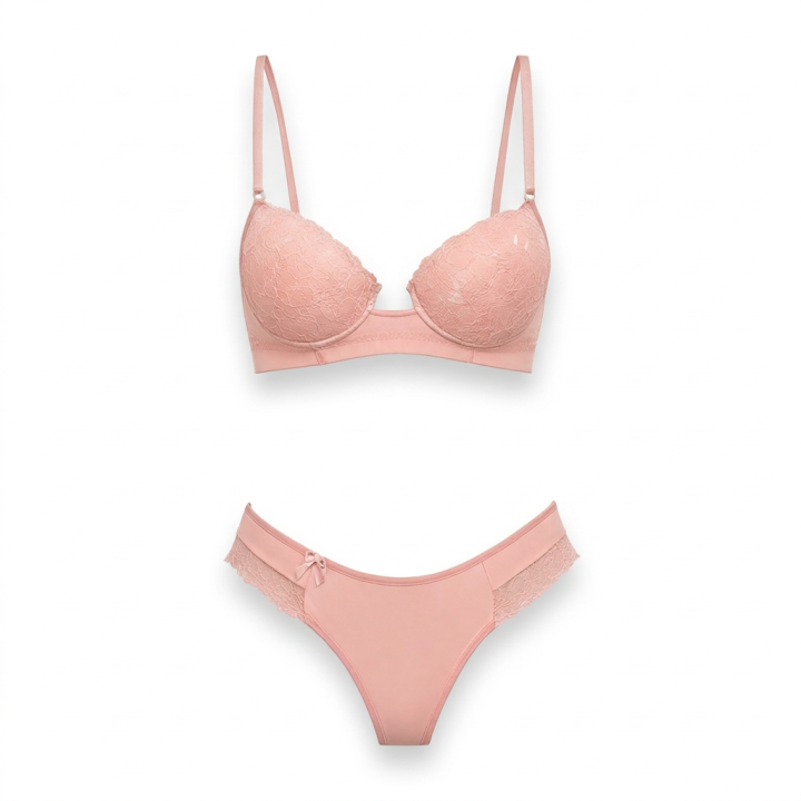 Conjunto con escote profundo y tanga  Cyrene - Rosa Pastel