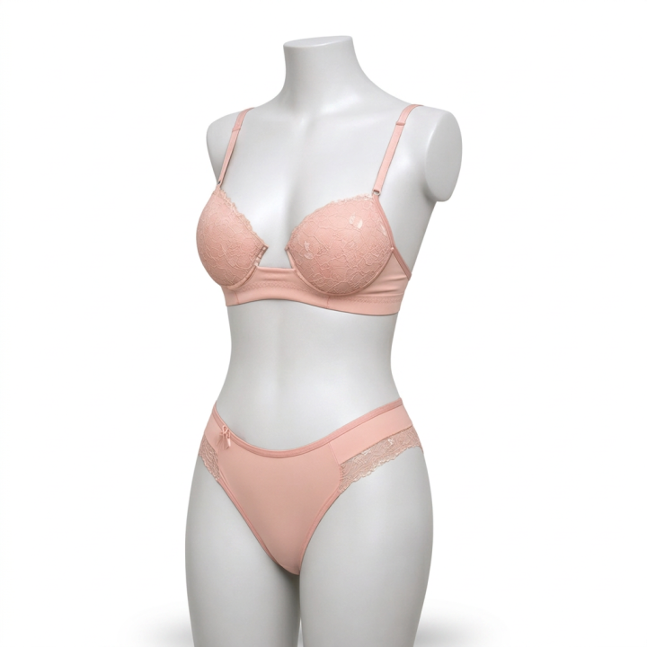 Conjunto con escote profundo y tanga  Cyrene - Rosa Pastel