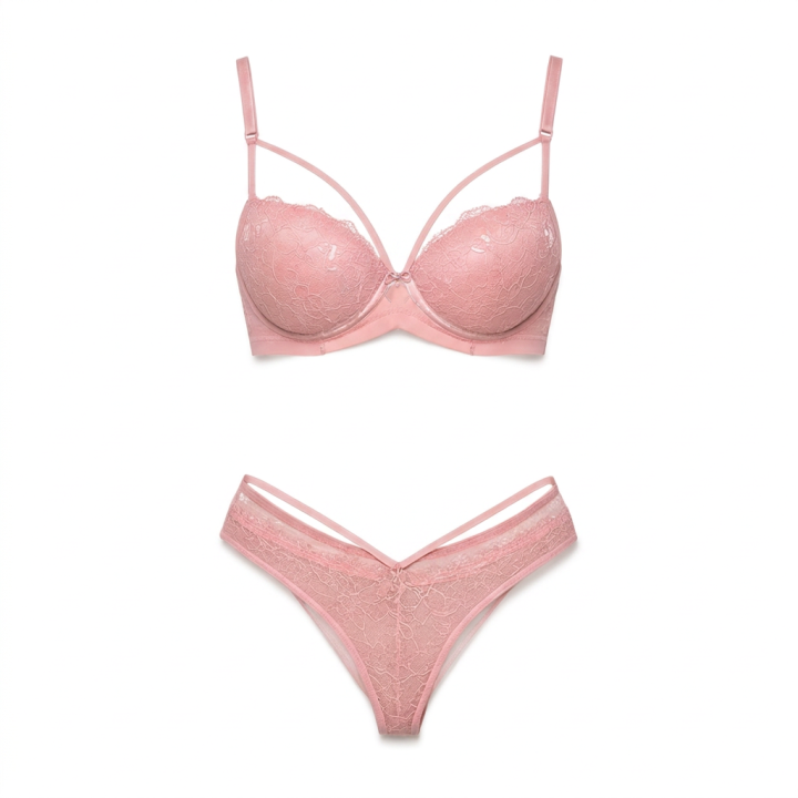 Conjunto strappy con encaje Aurora - Rosa Pastel