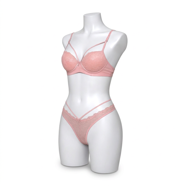 Conjunto strappy con encaje Aurora - Rosa Pastel