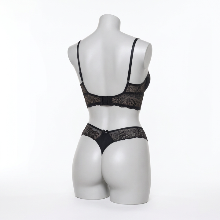 Conjunto con bustier y tanga de encaje Grace - Negro