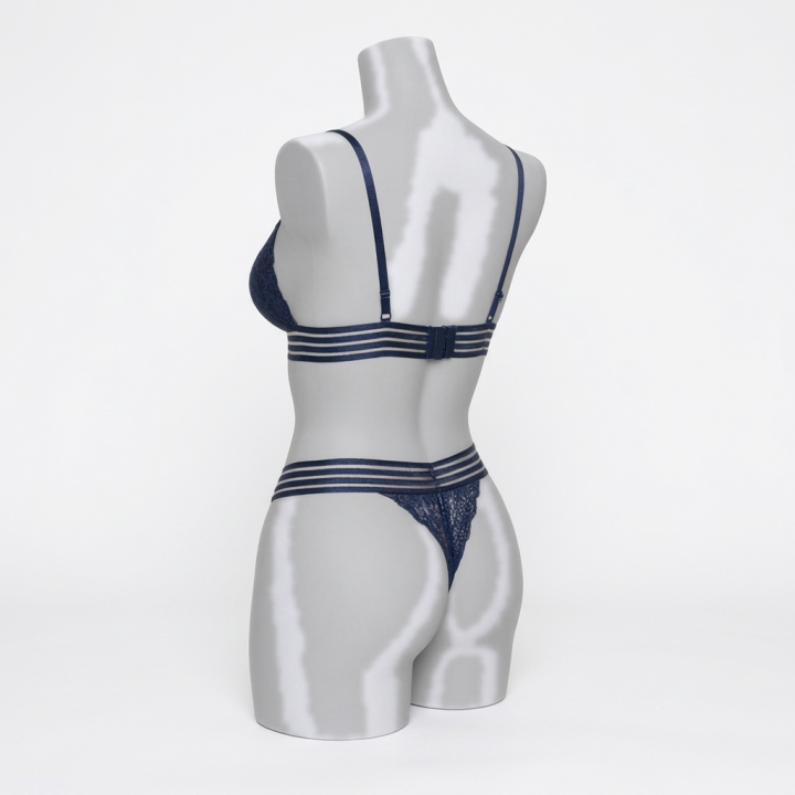Conjunto de encaje con elásticos decorados  Elza - Azul Medianoche