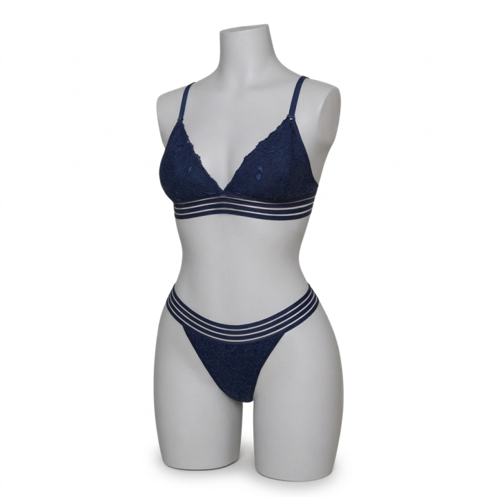 Conjunto de encaje con elásticos decorados  Elza - Azul Medianoche