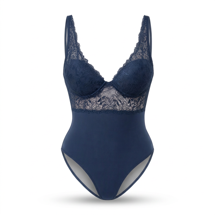 Body de encaje y microfibra Mariana - Azul Medianoche