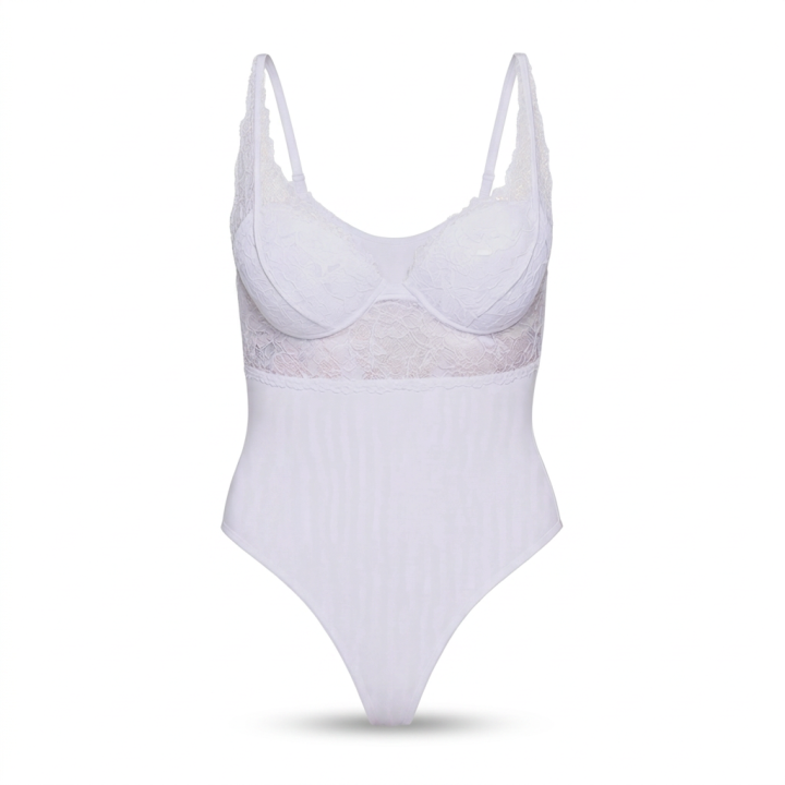 Body de encaje y microfibra Mariana - Blanco