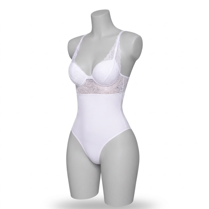 Body de encaje y microfibra Mariana - Blanco