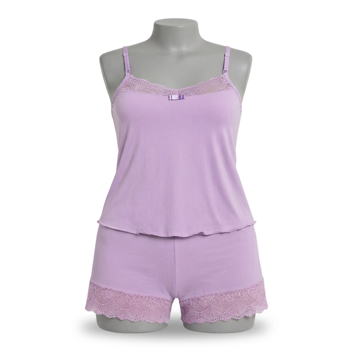 Baby Doll Liso con Encaje Esmé - Lavanda Suave