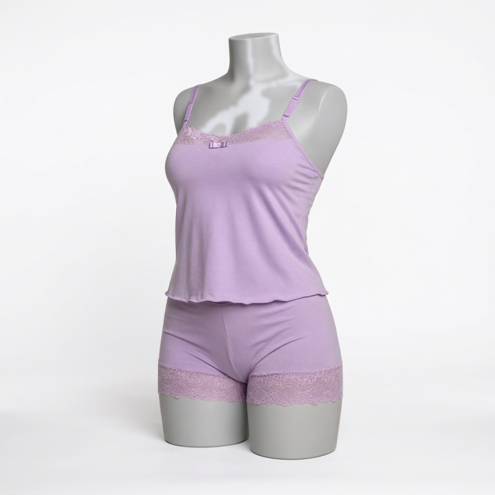 Baby Doll Liso con Encaje Esmé - Lavanda Suave