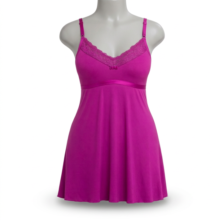 Nočná košeľa plus size z mikrovlákna a čipky Susana - Karmínová fialová