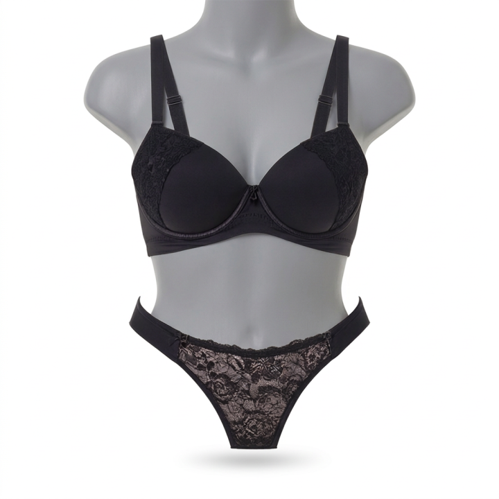 Conjunto plus size con espalda cruzada y encaje  Isadora - Negro