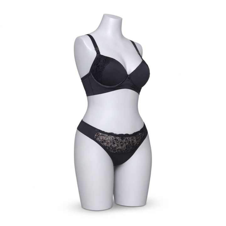 Conjunto plus size con espalda cruzada y encaje  Isadora - Negro