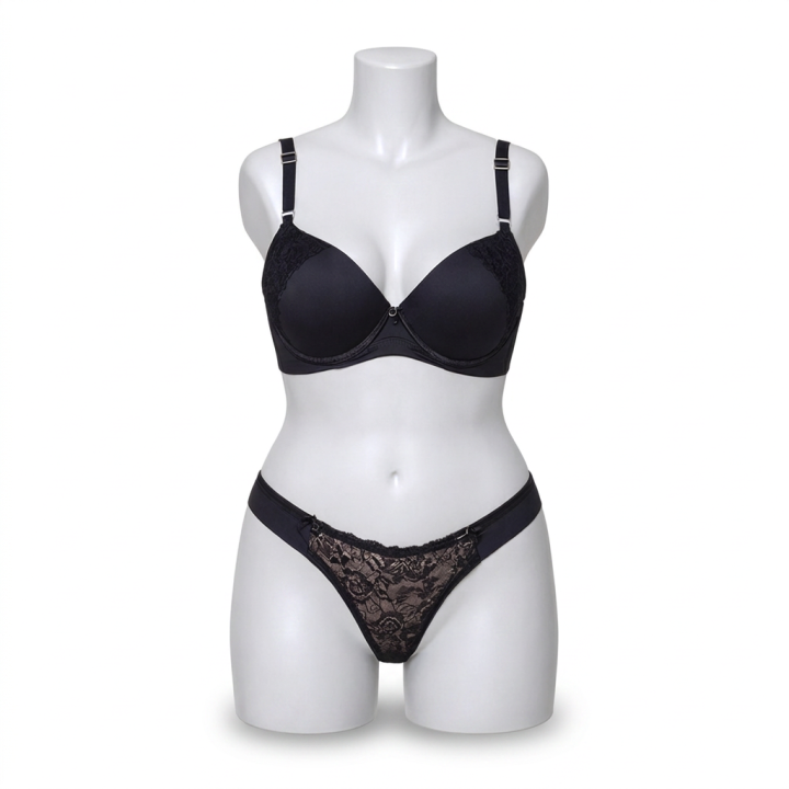Conjunto plus size con espalda cruzada y encaje  Isadora - Negro