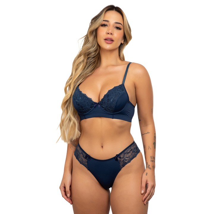 Conjunto 2 piezas con sujetador sin relleno con detalles en encaje