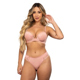 Conjunto de sujetador con escote profundo y tanga