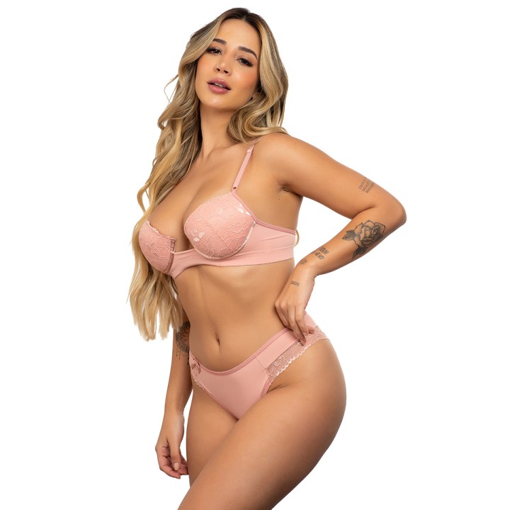 Conjunto de sujetador con escote profundo y tanga