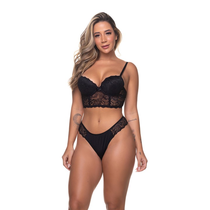 Conjunto con bustier y tanga de encaje Grace