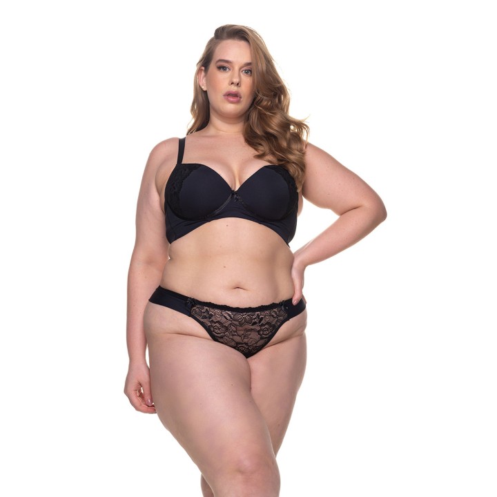 Conjunto plus size con sujetador de espalda cruzada y encaje  Isadora