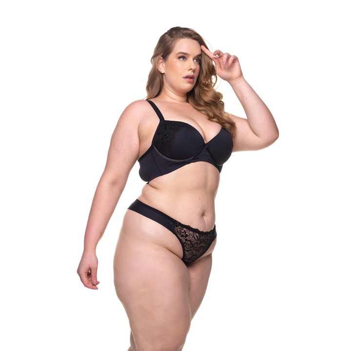 Conjunto plus size con sujetador de espalda cruzada y encaje  Isadora