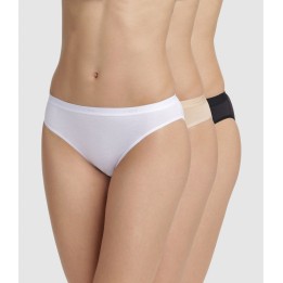 Pack 3 bragas DIM mujer midi en algodón blanco, negro y piel