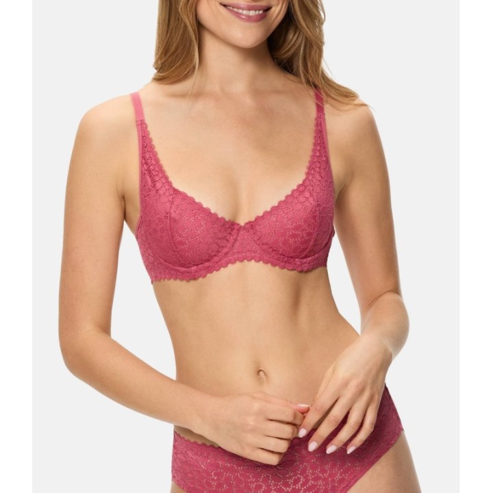 Sujetador con aros Generous DIM encaje floral rosa oscuro