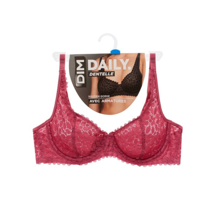 Sujetador con aros Generous DIM encaje floral rosa oscuro