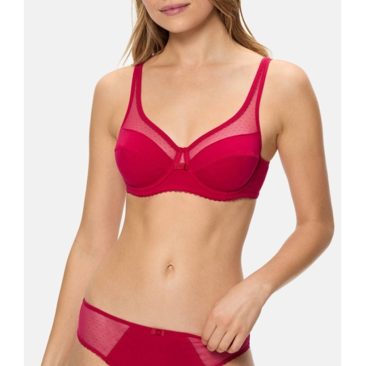Sujetador DIM Generous ASF algodón orgánico rojo cereza con aros