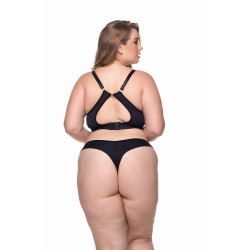 Plus-size cross-back lace bra and panty set - Isadora|Discover the unique charm and comfort of the plus-size cross-back lace bra and panty set Isadora, crafted in microfiber and lace. Feel sensual and empowered with this sophisticated ensemble!