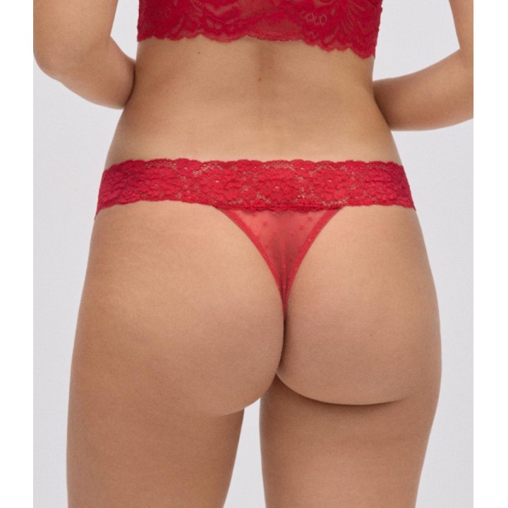 Tanga Ysabel Mora 10796 - Rojo Navideño Plumetí y Encaje