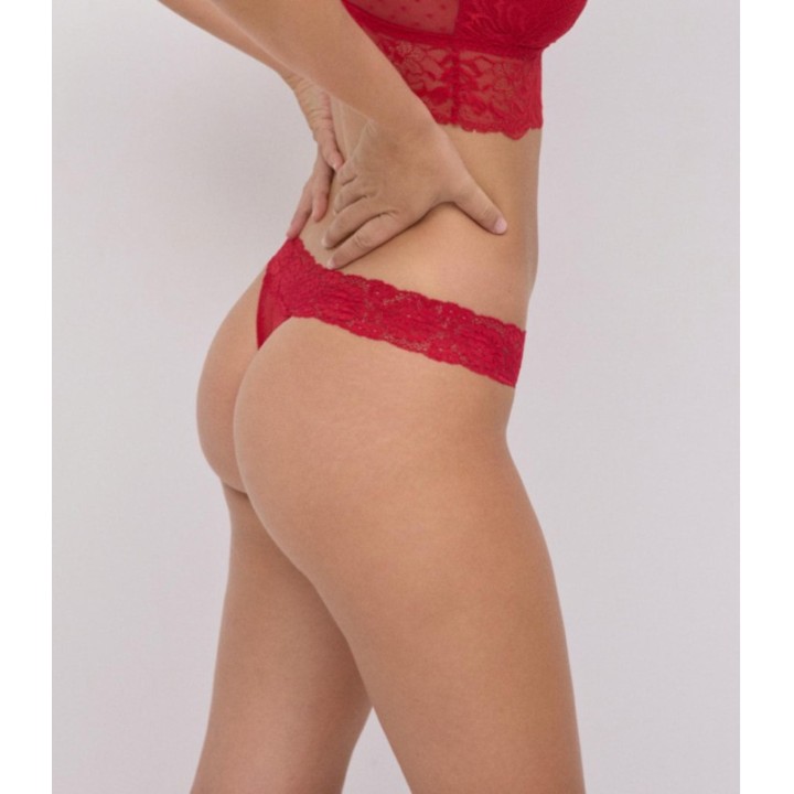 Tanga Ysabel Mora 10796 - Rojo Navideño Plumetí y Encaje