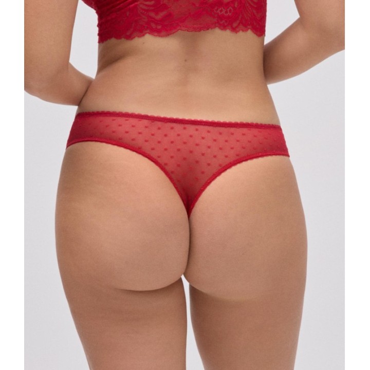 Tanga Ysabel Mora 10795 - Rojo Navideño con Encaje y Plumeti