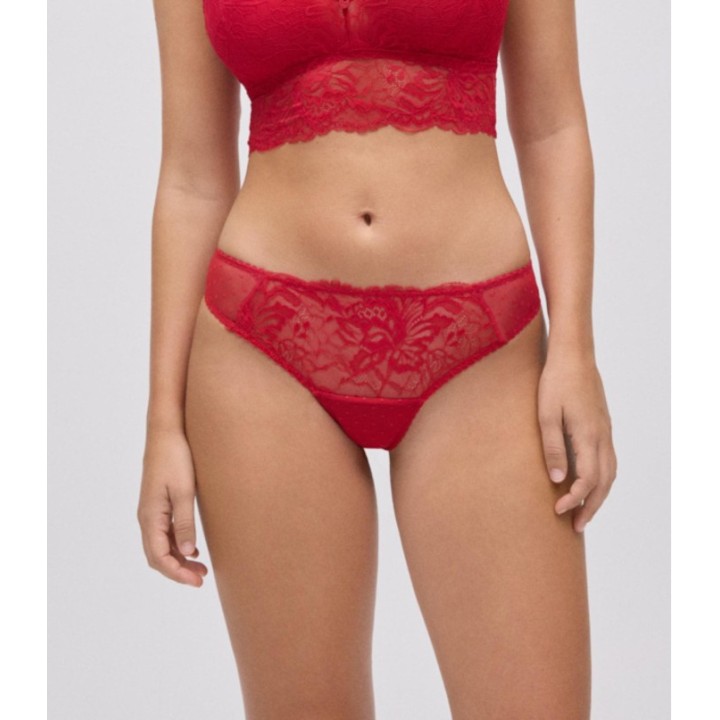 Tanga Ysabel Mora 10795 - Rojo Navideño con Encaje y Plumeti