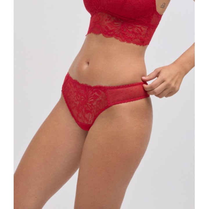 Tanga Ysabel Mora 10795 - Rojo Navideño con Encaje y Plumeti