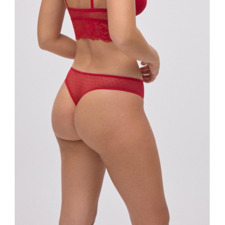 Tanga Ysabel Mora 10795 - Rojo Navideño con Encaje y Plumeti