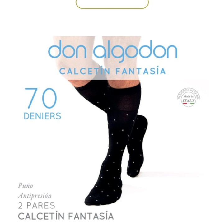 Pack 2 Calcetines Ejecutivos Fantasía Don Algodón 586 Marino Topitos Blancos