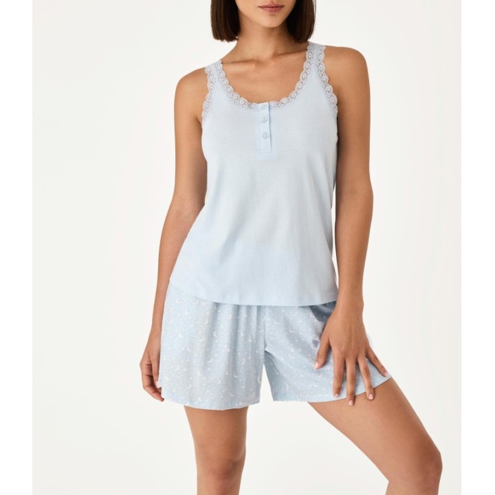 Pijama PROMISE N21332 - Pantalón corto y camiseta de tirantes con puntilla