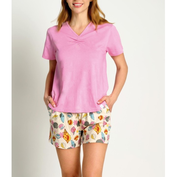 Pijama de Algodón para Mujer MUYDEMI - Camiseta y Pantalón Corto