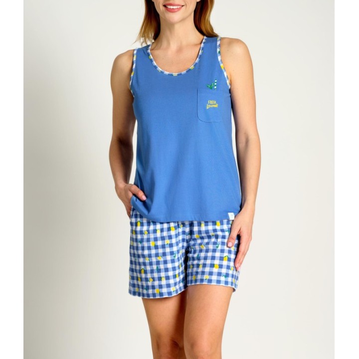 Pijama de Algodón para Mujer MUYDEMI - Camiseta y Pantalón Corto