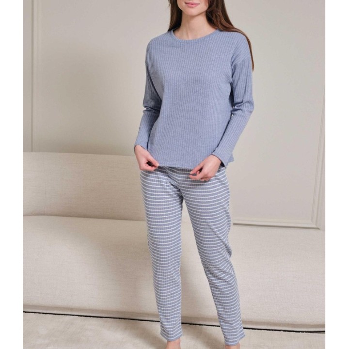 Pijama Mujer MASSANA P751263 - Camiseta Manga Larga y Pantalón Largo a Rayas