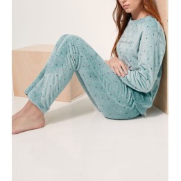 Pijama Marie Claire Mujer 97362 - Verde Aguamar con Topitos