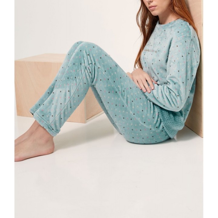 Pijama Marie Claire Mujer 97362 - Verde Aguamar con Topitos