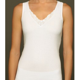 Camiseta de tirantes AVET 7505 - Algodón peinado con escote bordado
