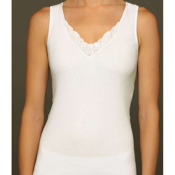 Camiseta de tirantes AVET 7505 - Algodón peinado con escote bordado