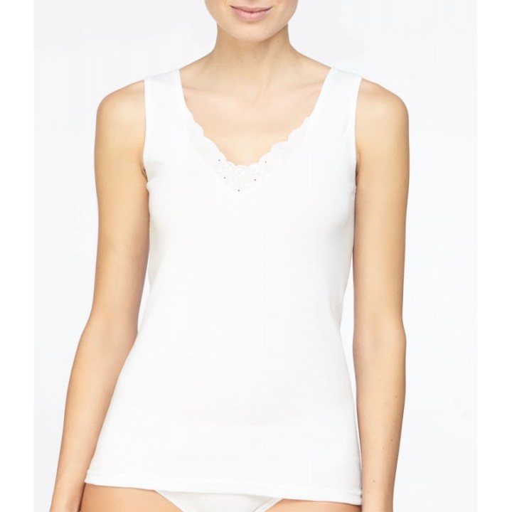 Camiseta de tirantes AVET 7505 - Algodón peinado con escote bordado