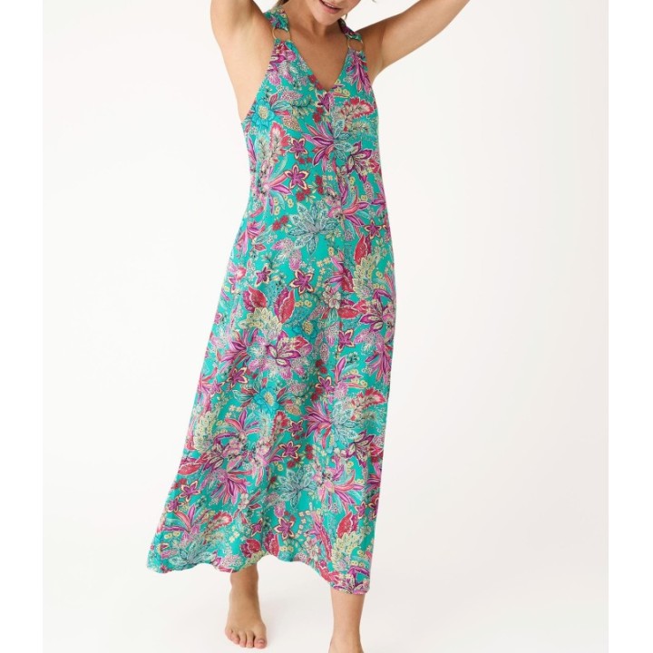 Vestido Largo PROMISE S10927 Turquesa Estampado Floral