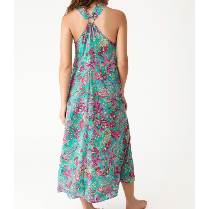 Vestido Largo PROMISE S10927 Turquesa Estampado Floral