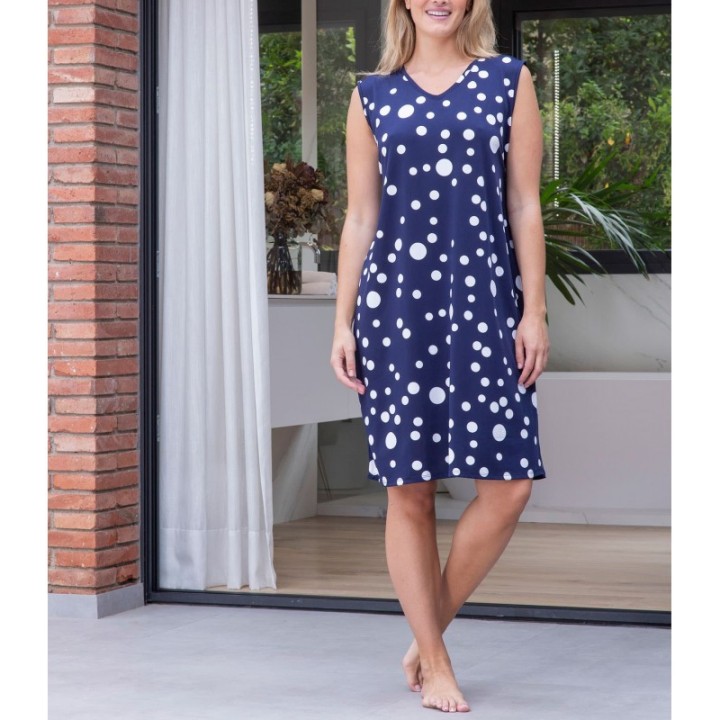 Vestido Señora MUSLHER 249035 - Marino con Topitos Blancos