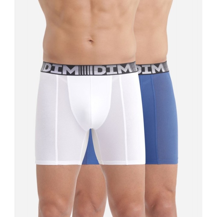 Pack 2 Boxer DIM 1N2 Blanco/Azul - Pierna Larga con Tecnología 3D Flex