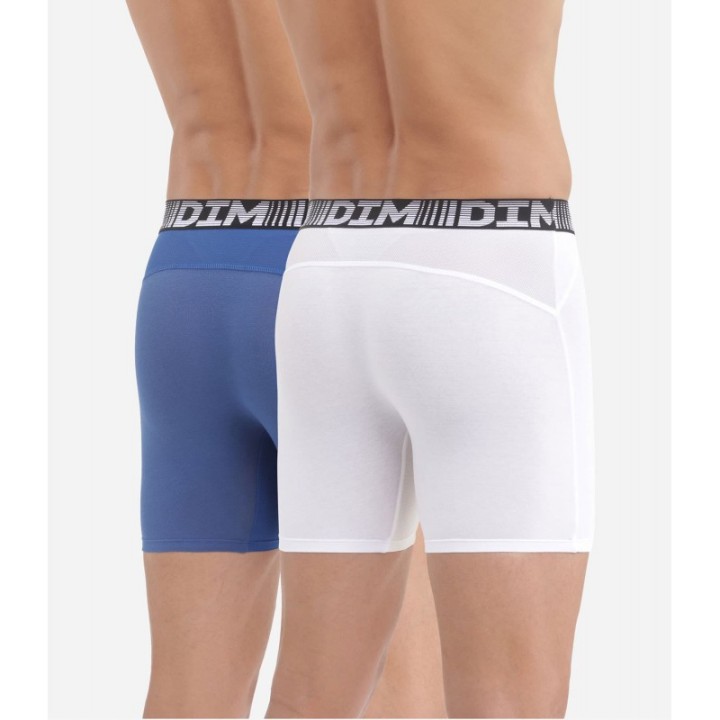 Pack 2 Boxer DIM 1N2 Blanco/Azul - Pierna Larga con Tecnología 3D Flex